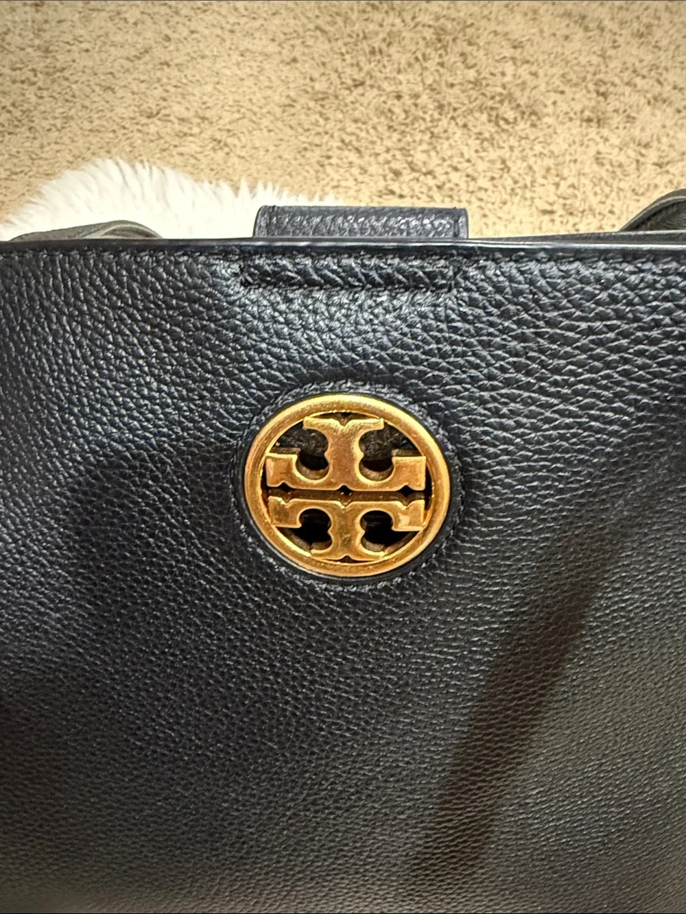 Tory Burch Carson Black Pebbled Leather Tote Bag